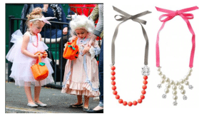 Tabitha & Marion Broderick go trick-or-treating wearing the Color Crush Statement Necklace and the Olive Pearl Bib Necklace from Stella & Dot
