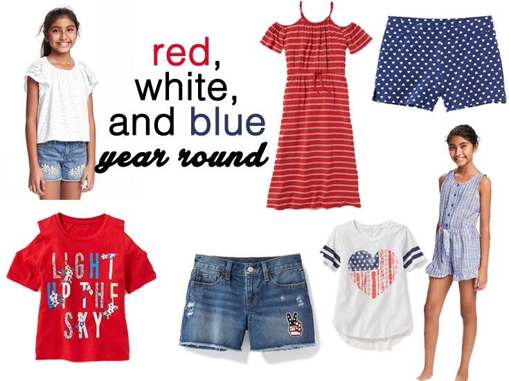 Old Navy red, white and blue looks for girls 